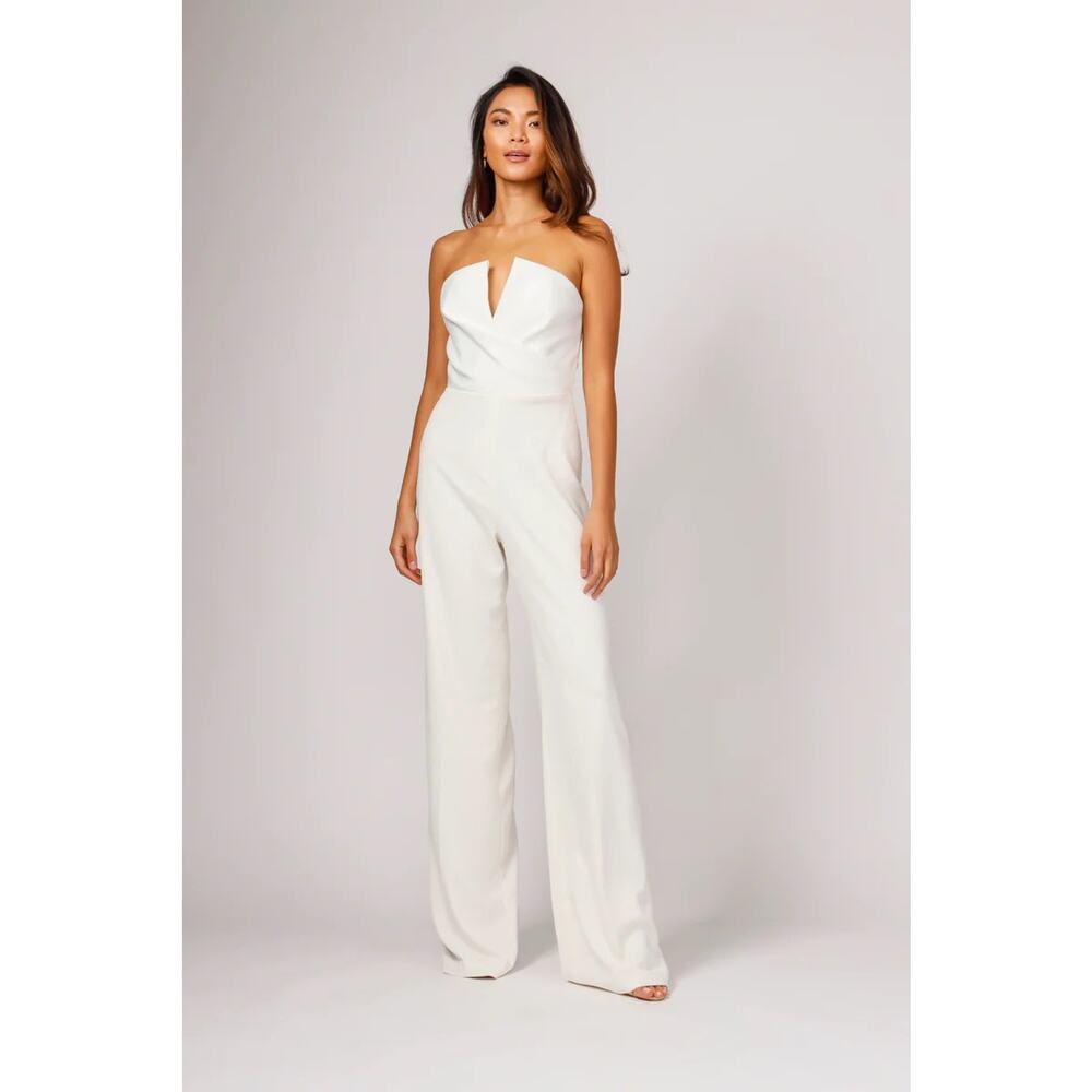 Jay Godfrey Dawson Strapless Satin Wide‎ Leg Jumpsuit Diamond White Sz:0 Ret$345